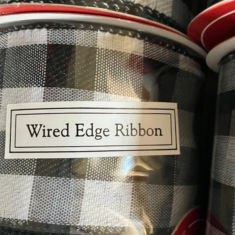 8 Rolls‎ Black and White Checkered Wired Edge Ribbon Set Total 270 Feet